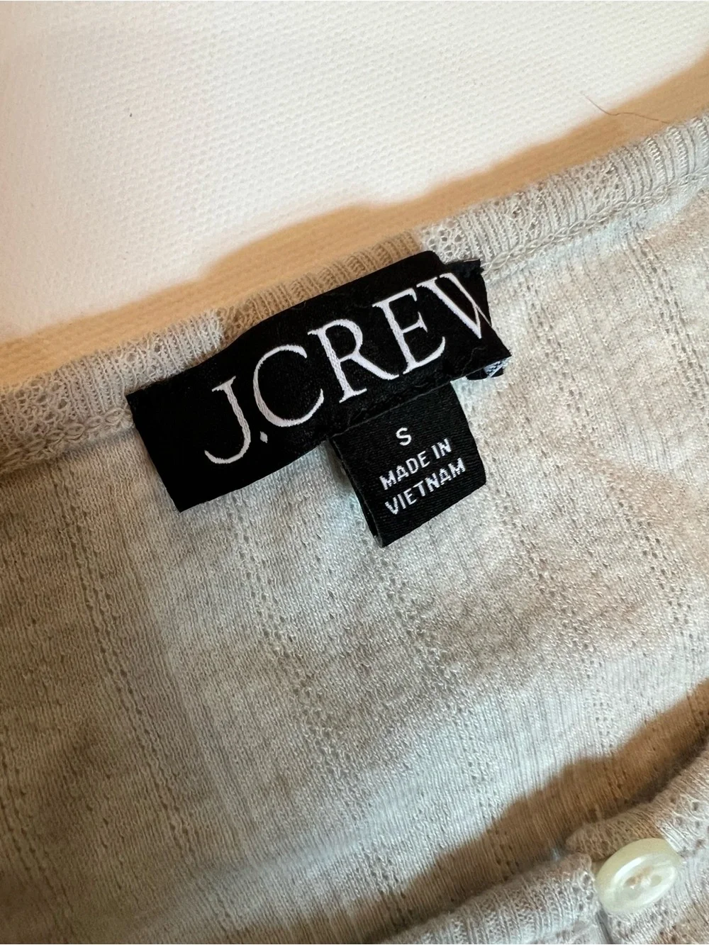 J. Crew Short Sleeve Button-Front Ribbed Top in Light Gray
